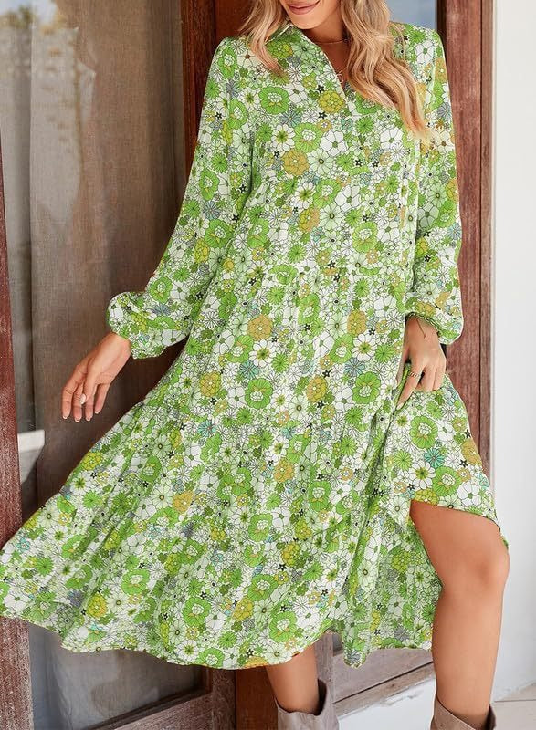 Dame Floral Print Maxi Skjorte Kjole Stilla