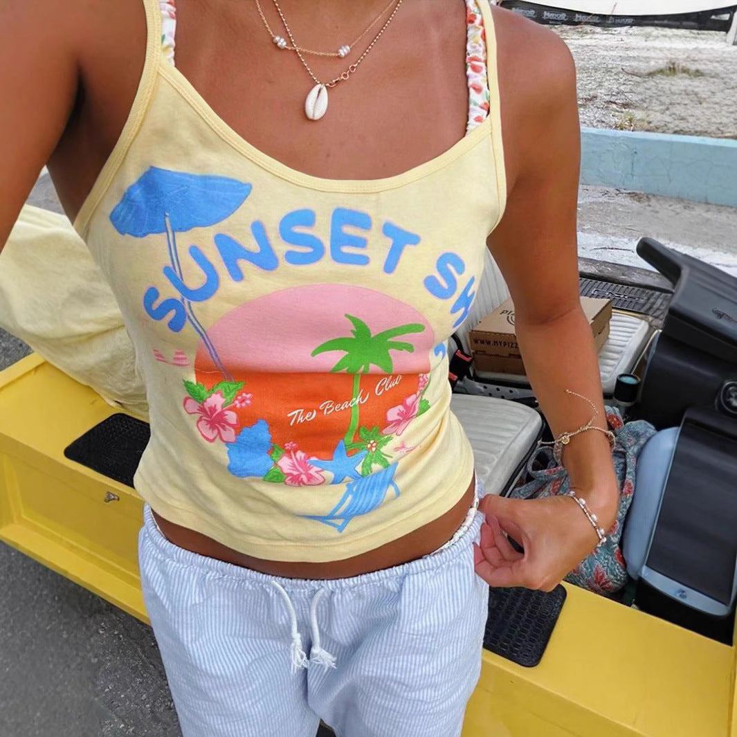 Dame tanktop med stilfuld sommerprint og behageligt blødt stof Stilla