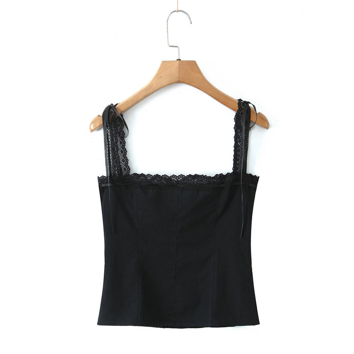 Dame Tailored Spaghetti Strap Shirt med Volantdetaljer og Knapliste Stilla