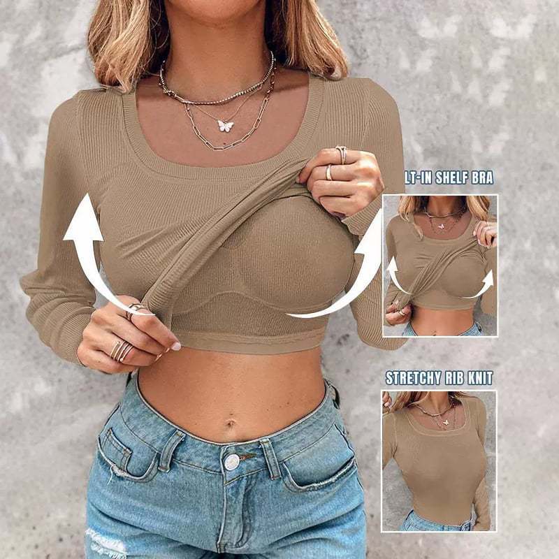 Kvindernes cropped langærmede skjorte med integreret tanktop Stilla
