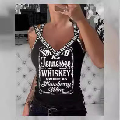 Dame tanktop med V-udskæring og iøjnefaldende tryk Skovae