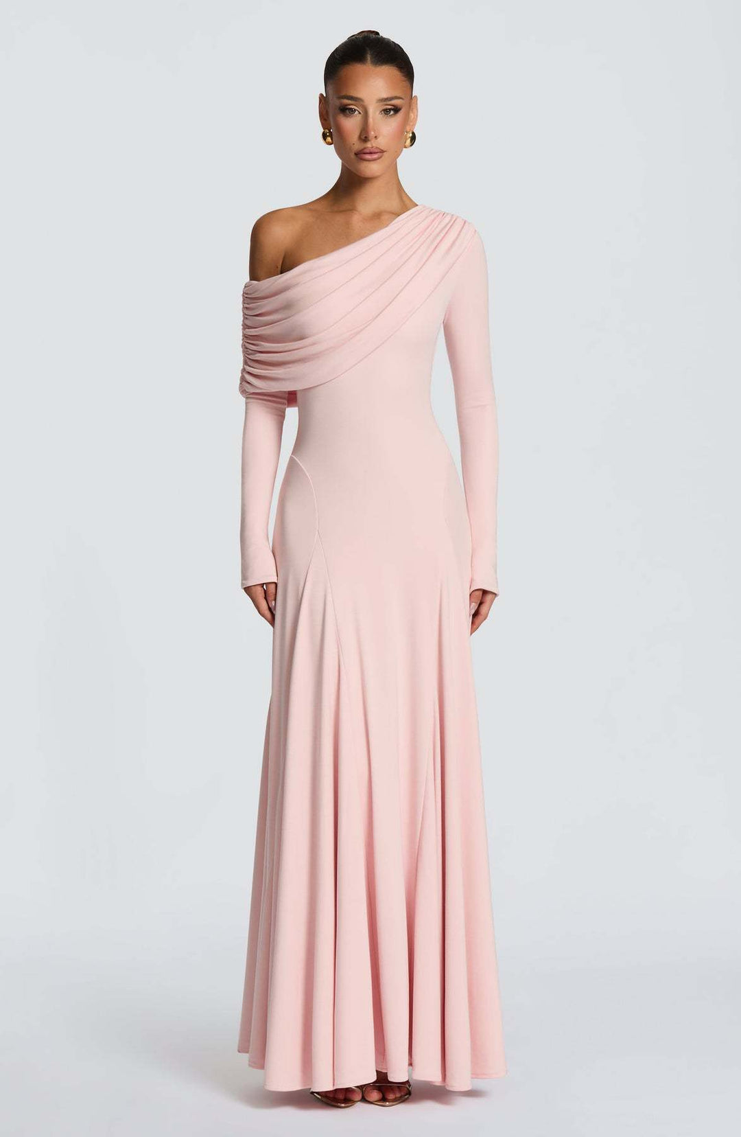Kvinder elegante maxi kjoler med lange ærmer og asymmetrisk drapering Skovae