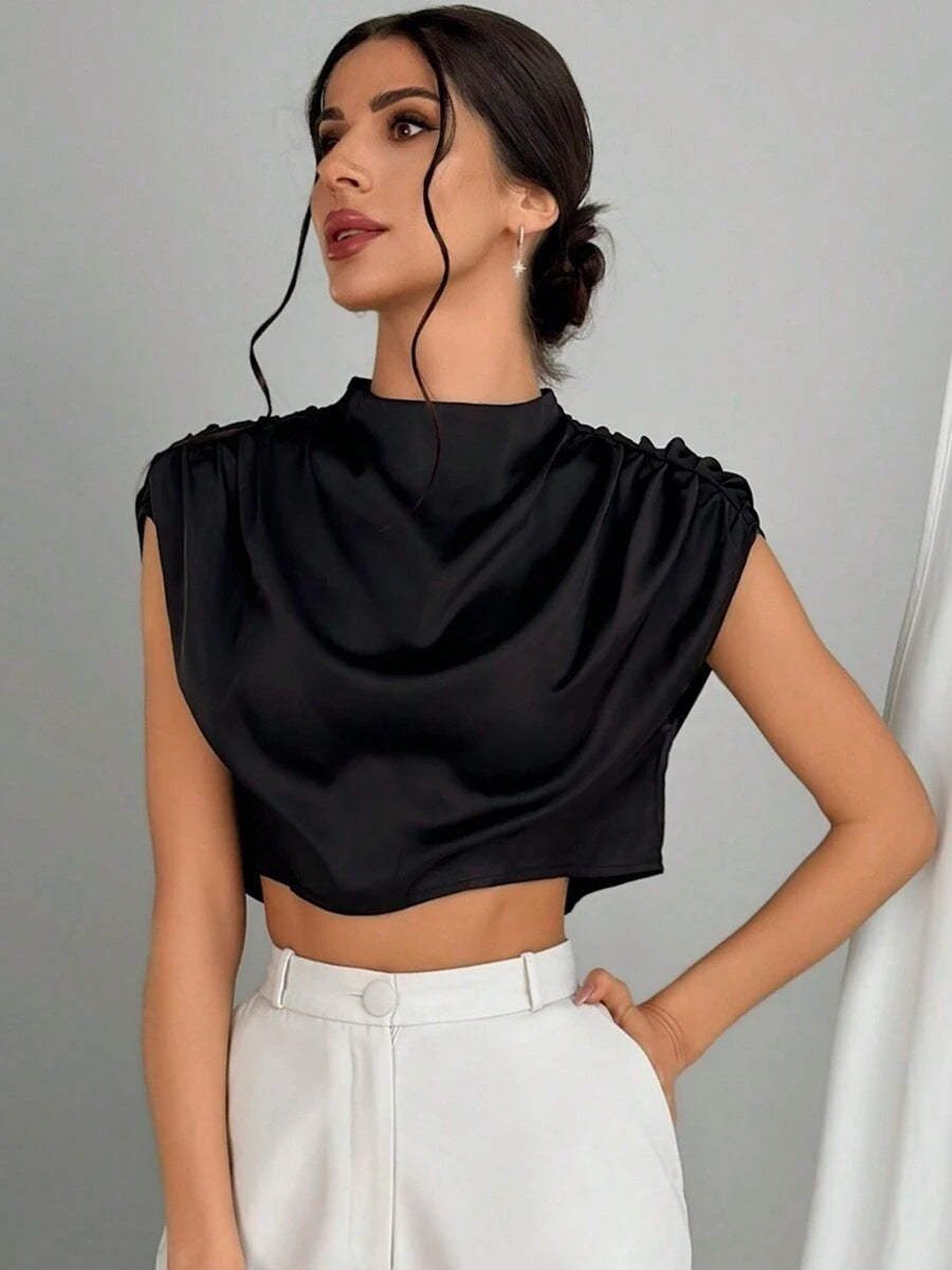 Damer Elegant Crop-Top med voluminøse ærmer og fint rygudskæring Skovae