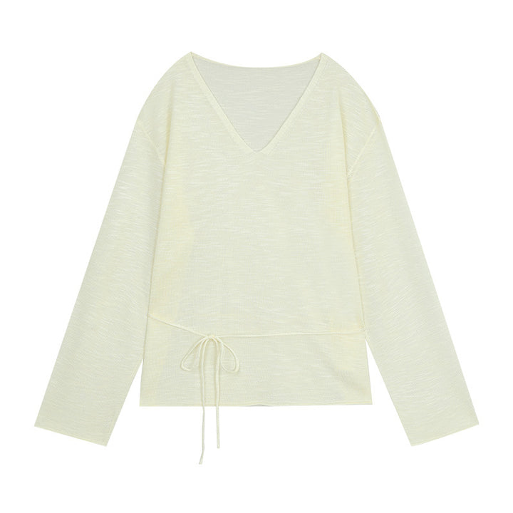 Dame afslappet sweater med moderne V-udskæring og justerbar snoretræk Stilla