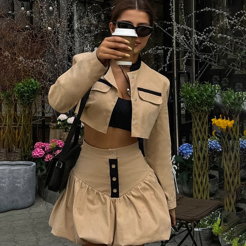 Dame Stylish Cropped Blazer Sæt Stilla