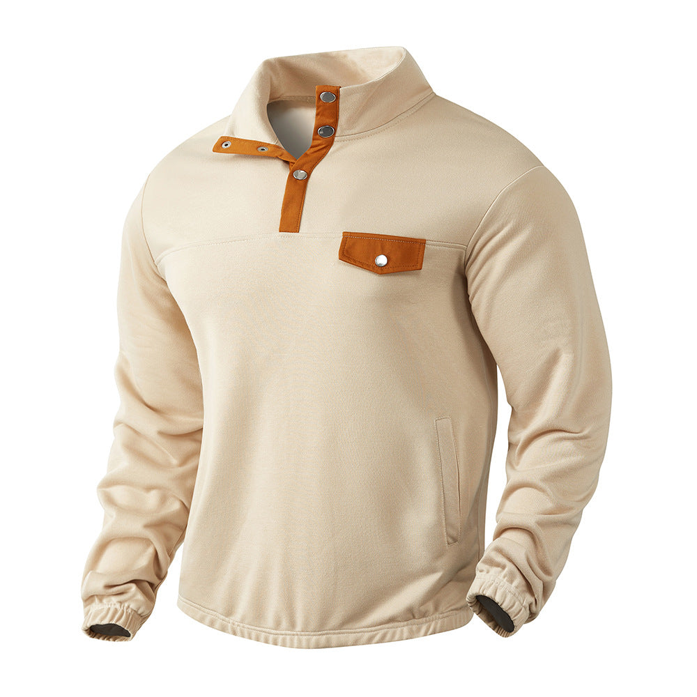 Herre [moderne fleece-pullover med ståkrave og praktisk knaplukning] Stilla