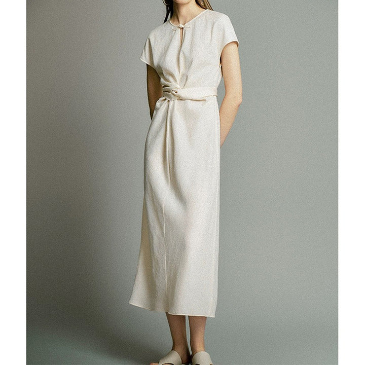 Dame elegant wrap top med dekorativ knude og struktureret stof Stilla
