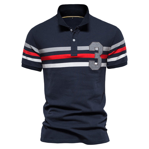 Herrer Poloshirt med mode-stribemønster og placeret nummer Stilla