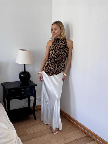 Dame Elegant Varetop i blødt faldende stof med moderigtigt leopardmønster Stilla