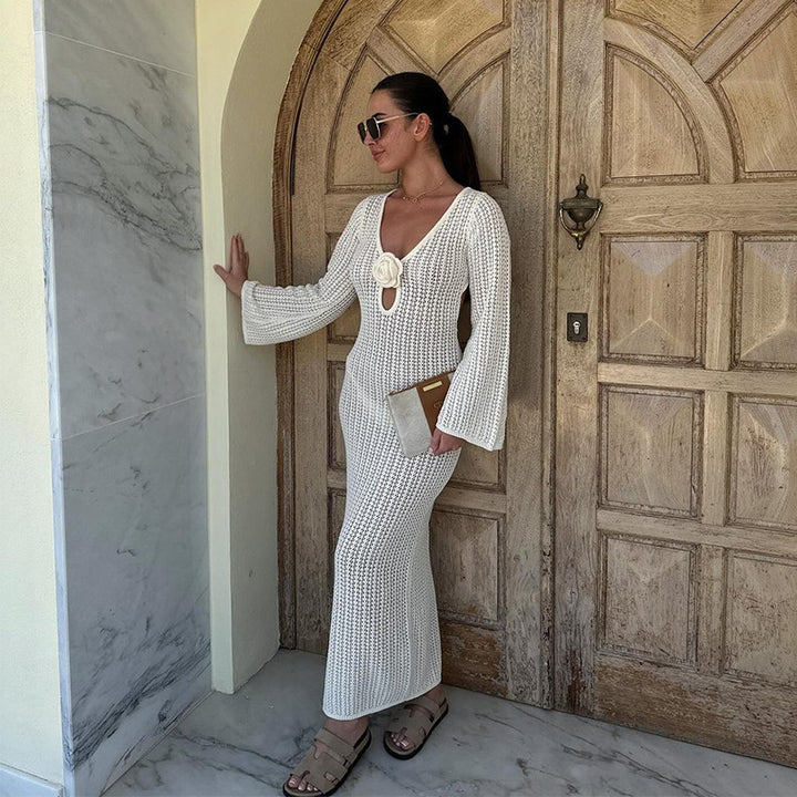 Dame Elegant Strik Maxi Kjole Stilla