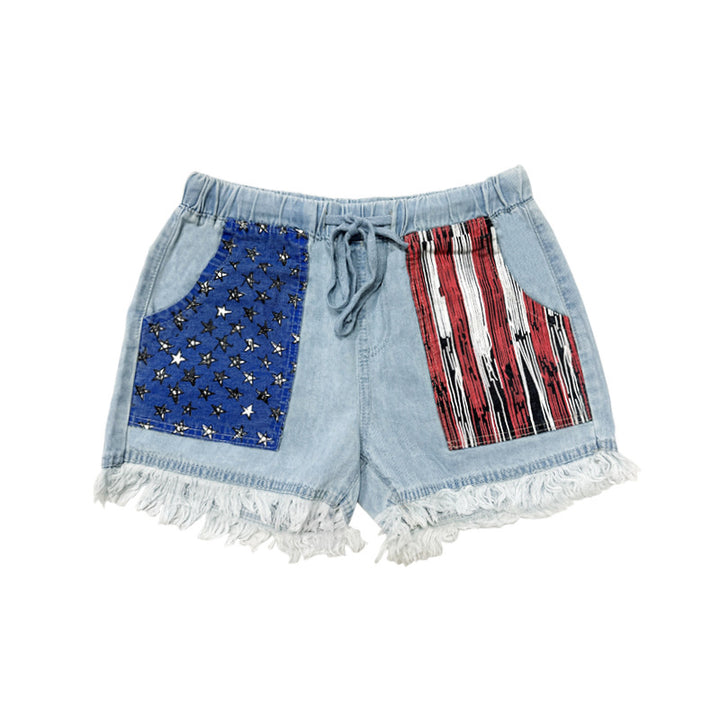 Dame Denim shorts med kreative lommer Skovae