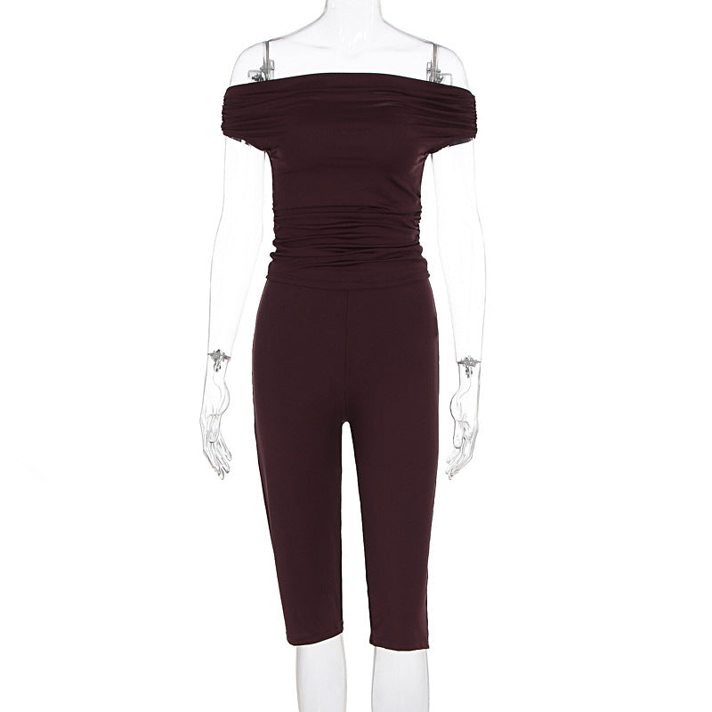 Dame Elegant Jumpsuit med Off-Shoulder Design og Rynker Skovae