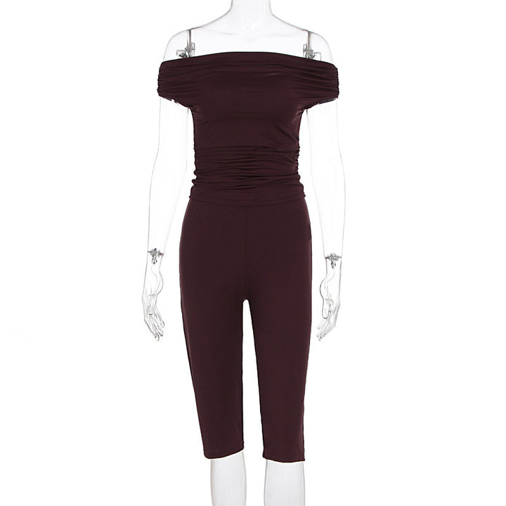 Dame Elegant Jumpsuit med Off-Shoulder Design og Rynker Skovae