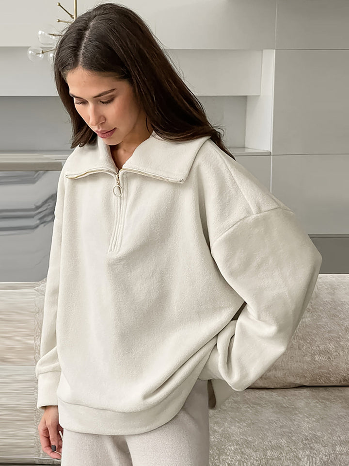 Dame hyggelig fleece-pullover med høj krave og lynlås Stilla