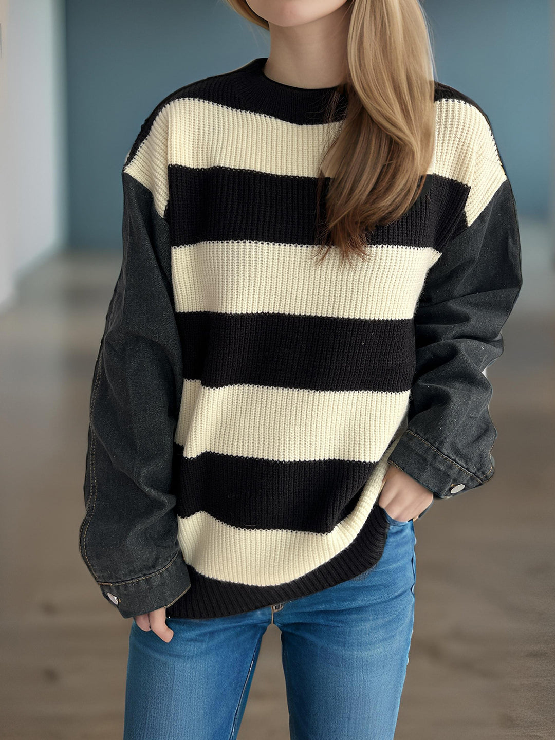 Kvinders stribede oversized sweater med blød bomuldsblanding og moderne design Stilla