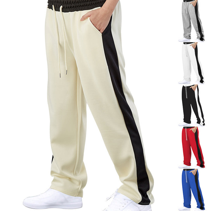 Herrer nan sporty joggingbukser med kontrastsidepanel lige ben snoreliv og stiklommer Skovae