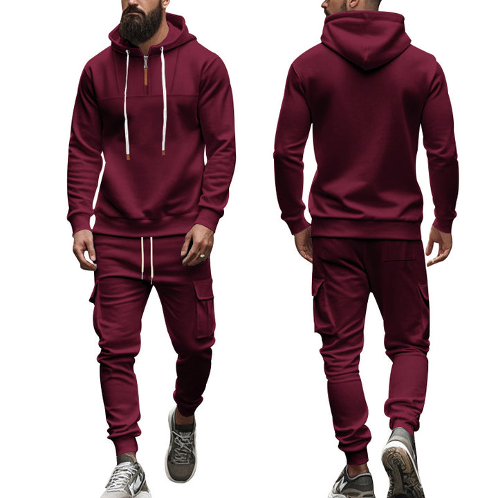 Herrer komfortabel Hoodie- og joggedragt med praktiske cargo-lommer og høj krave Stilla
