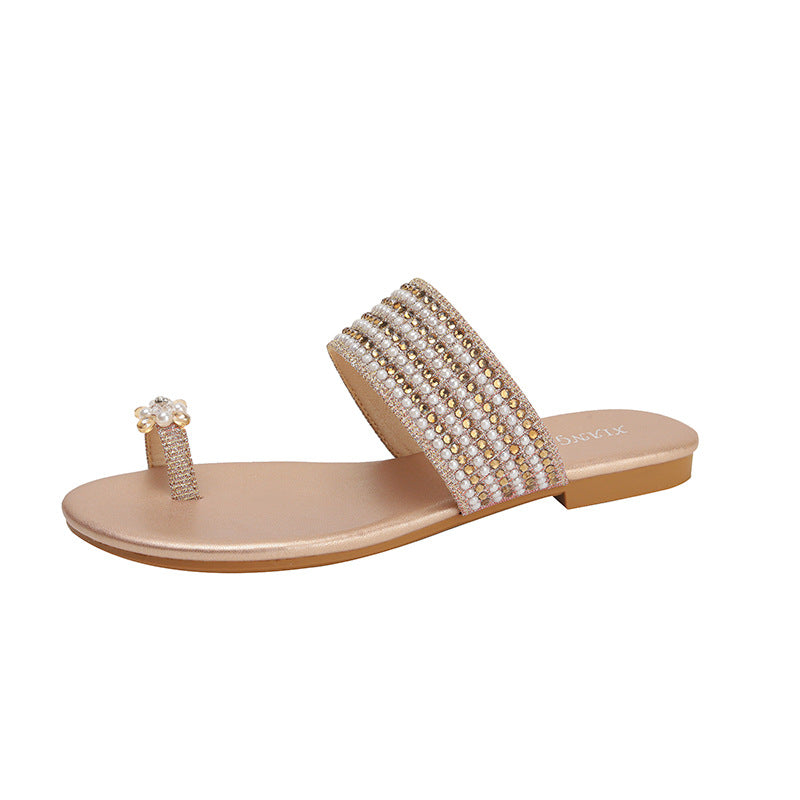 Dame elegante mules med luksuriøse perle- og rhinestones dekorationer Stilla