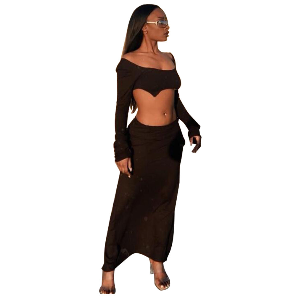 Dame Crop Top og Maxi Nederdel med asymmetrisk Design Stilla
