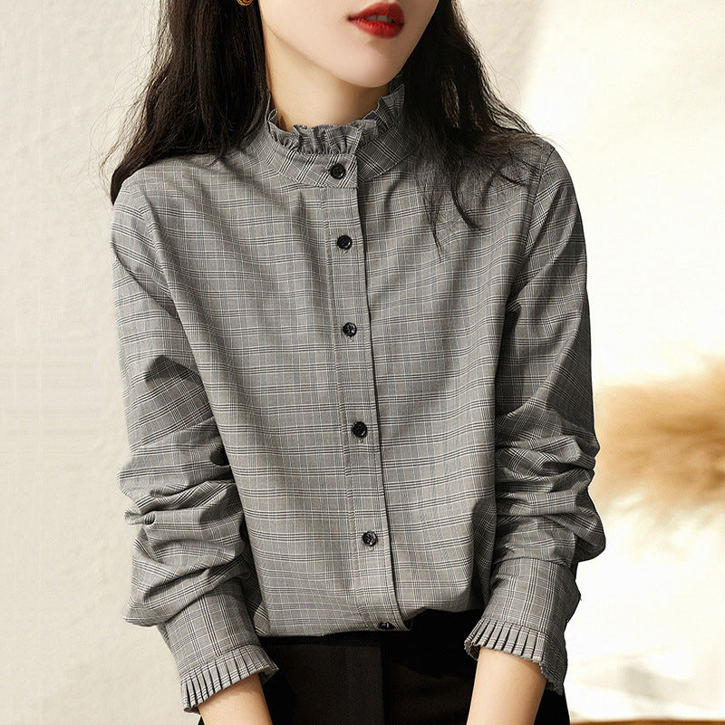 Damebluse med ståkrave og struktureret design Stilla