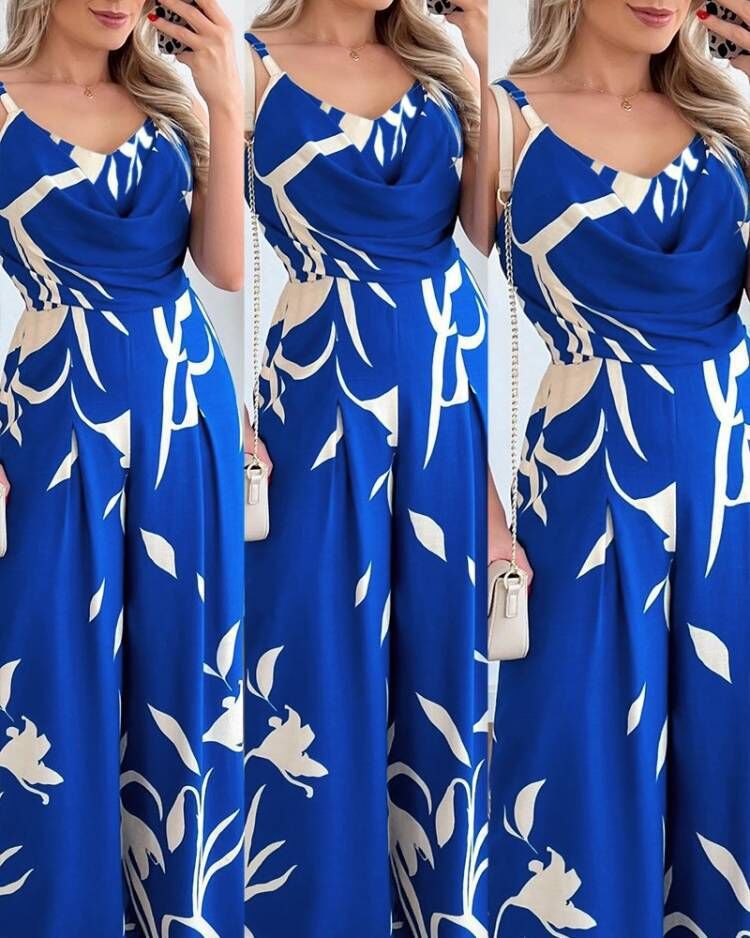 Dame Elegant Jumpsuit med elegant indpakningsdesign og blomster mønster Stilla