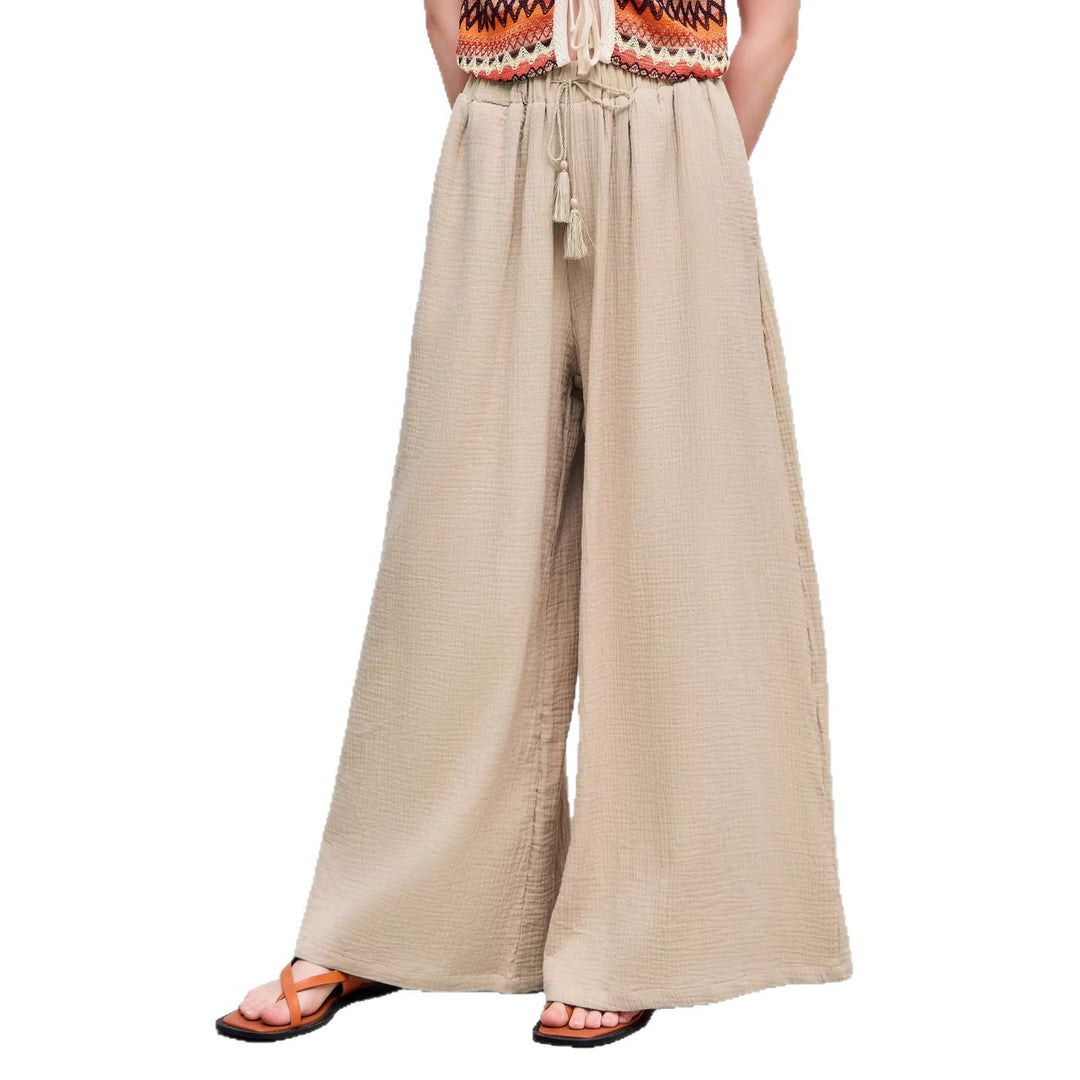 Dame bred sommerbukser i afslappet boho-stil med elastisk talje og sidelommer Skovae
