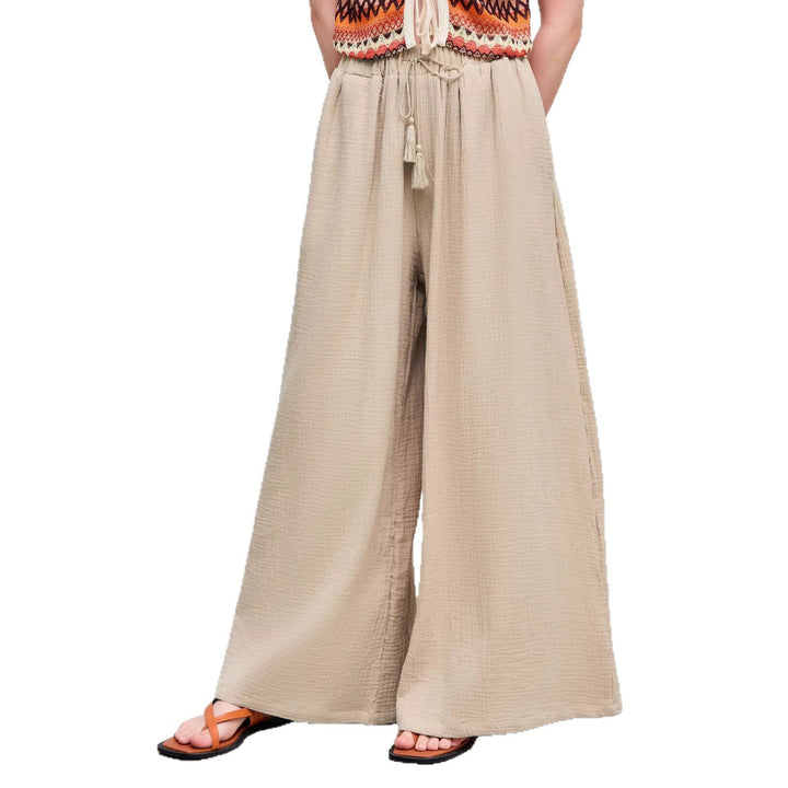 Dame bred sommerbukser i afslappet boho-stil med elastisk talje og sidelommer Skovae