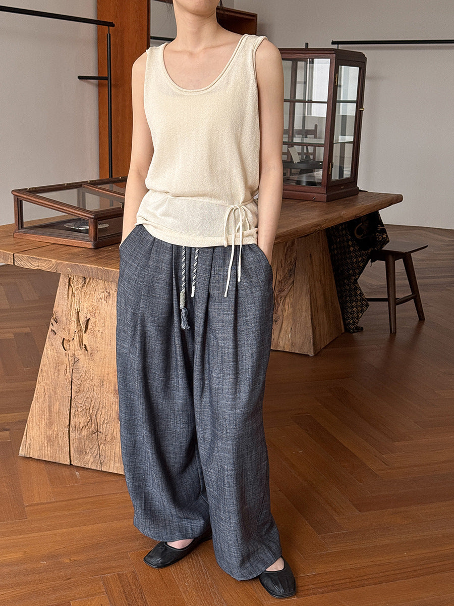 Dame afslappet tanktop med justerbar talje snøre og elegant materiale mix Stilla