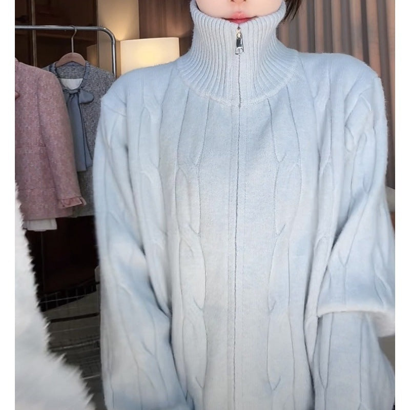 Dame zip cardigan med snor Stilla
