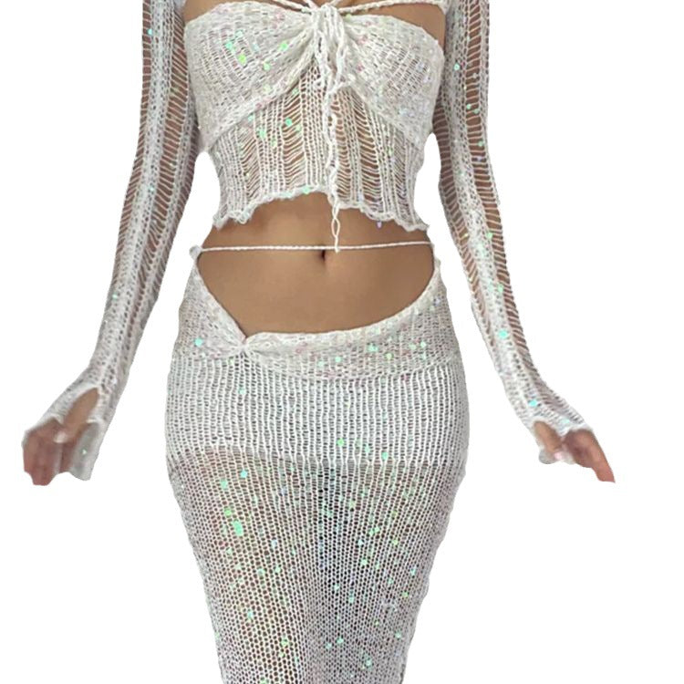 Dame Glitter Net Bukser med Glitrende Pailletter og Elegant Design