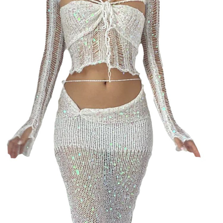 Dame Glitter Net Bukser med Glitrende Pailletter og Elegant Design