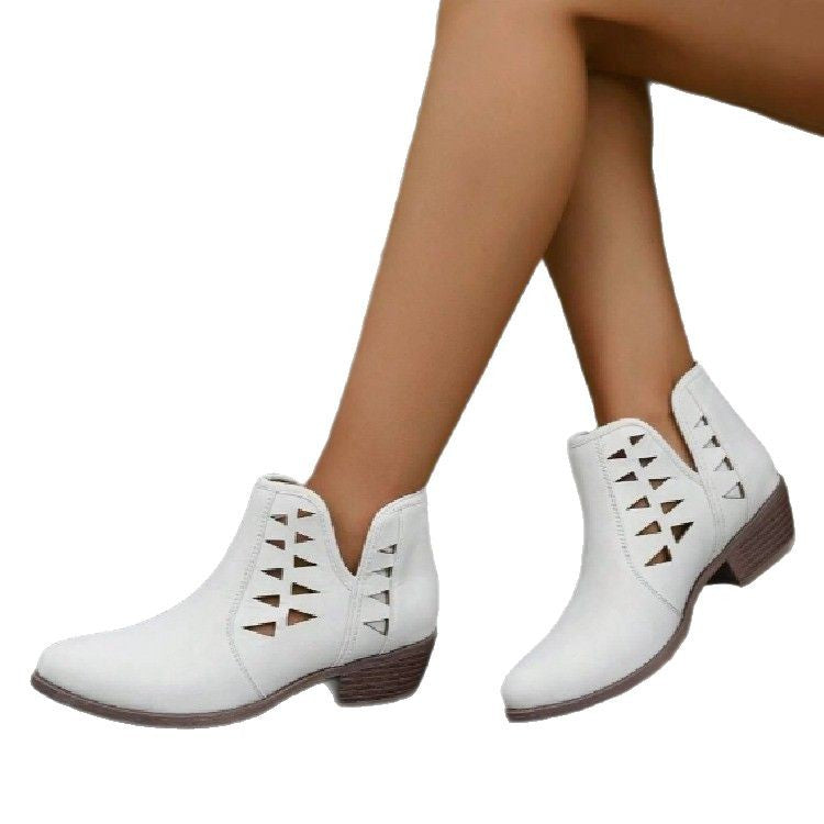 Dame mode Ankle Boots med kunstneriske udskæringer og behagelig blokhæl Stilla