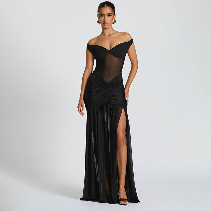 Dame Elegant Maxikjole med rynker og off-shoulder design Stilla