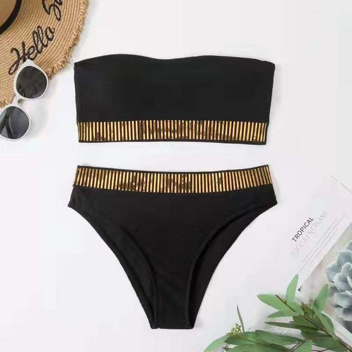 Dame Bandeau Højt skåret Bikini Sæt med Metalaccenter Stilla