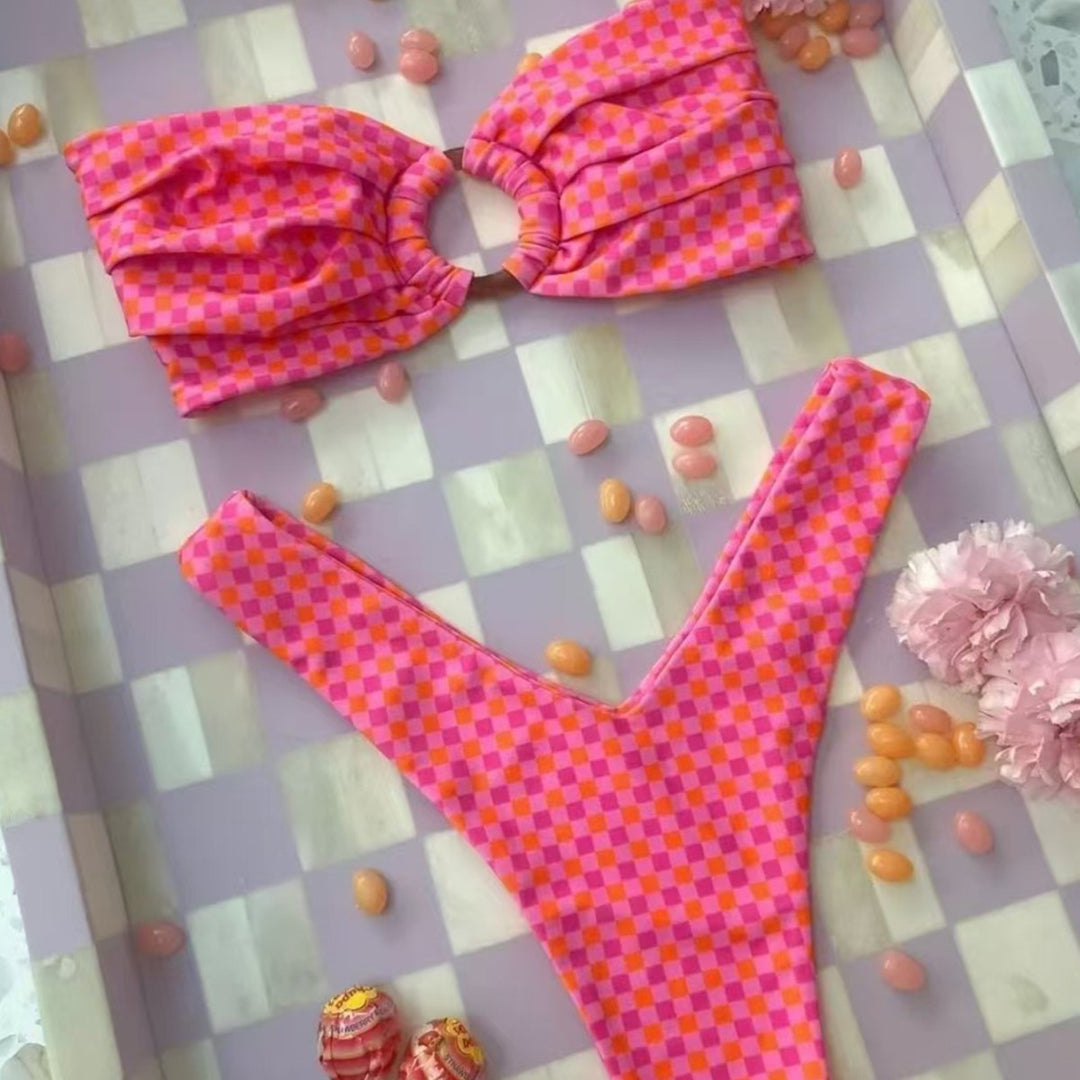 Dame bandeau-bikini med blomsterprint og sløjfe-detalje Skovae