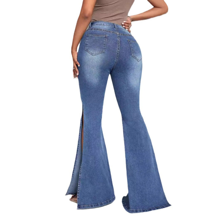 Kvindernes elegante højtaljede flagede jeans med sideslids Stilla