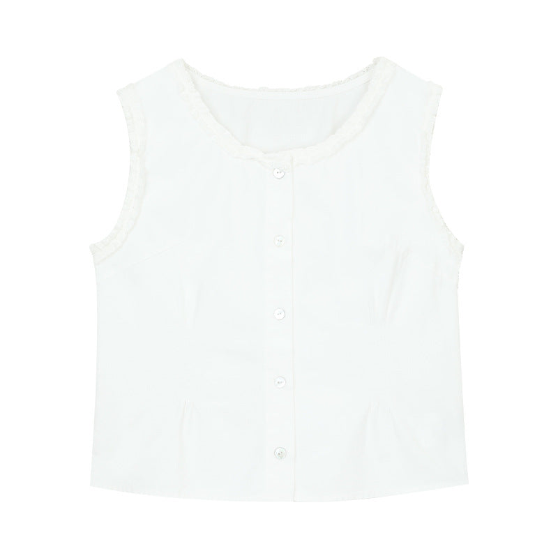 Damer elegant ærmeløs bluse skjorte med spids kant Stilla