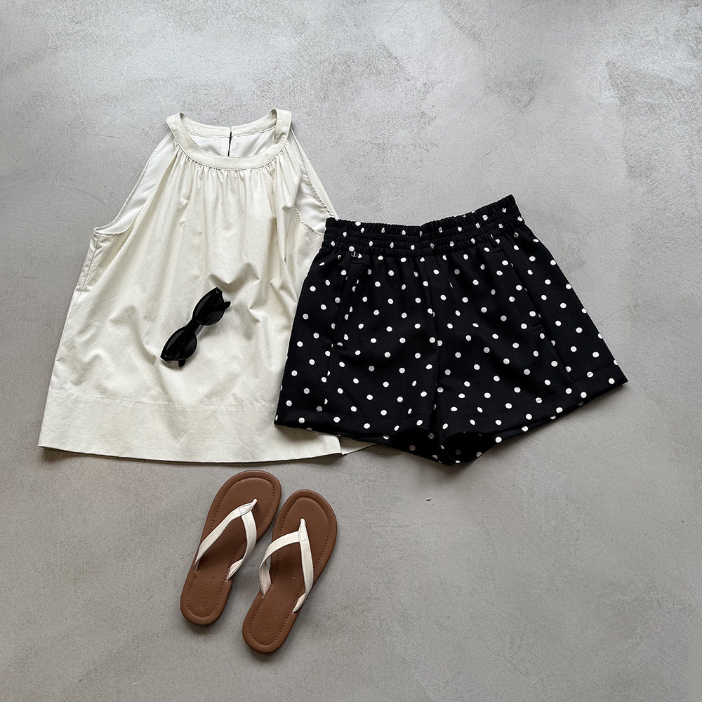 Dame Polka-Dot Shorts med elastisk linning og sidelommer Stilla