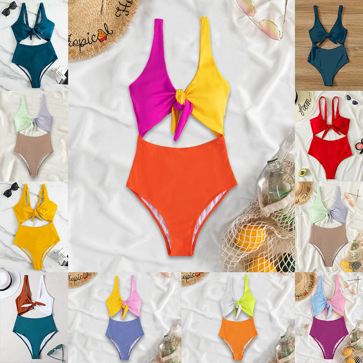 Dame triangel-bikini-sæt med justerbart knudedesign Skovae