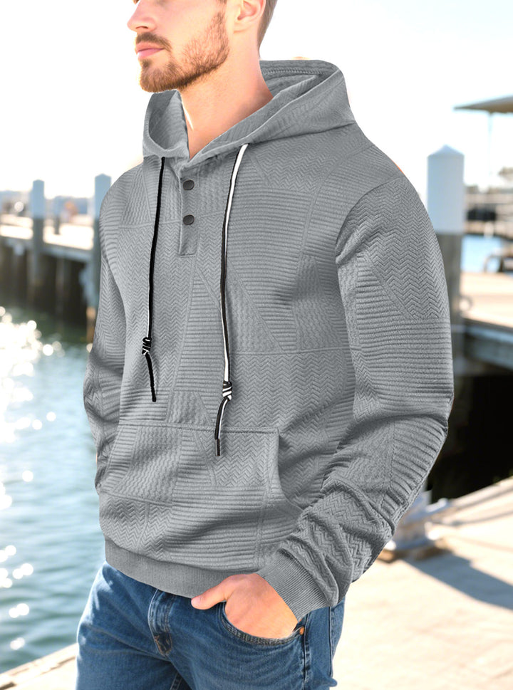 Herren nan geometrisk struktur-hoodie med Henley-blende og kængurulomme Skovae