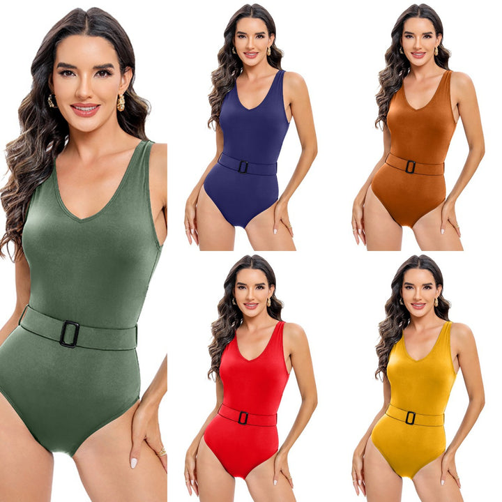Dame onepiece badetøj med moderne bælte og V-udskæring Stilla