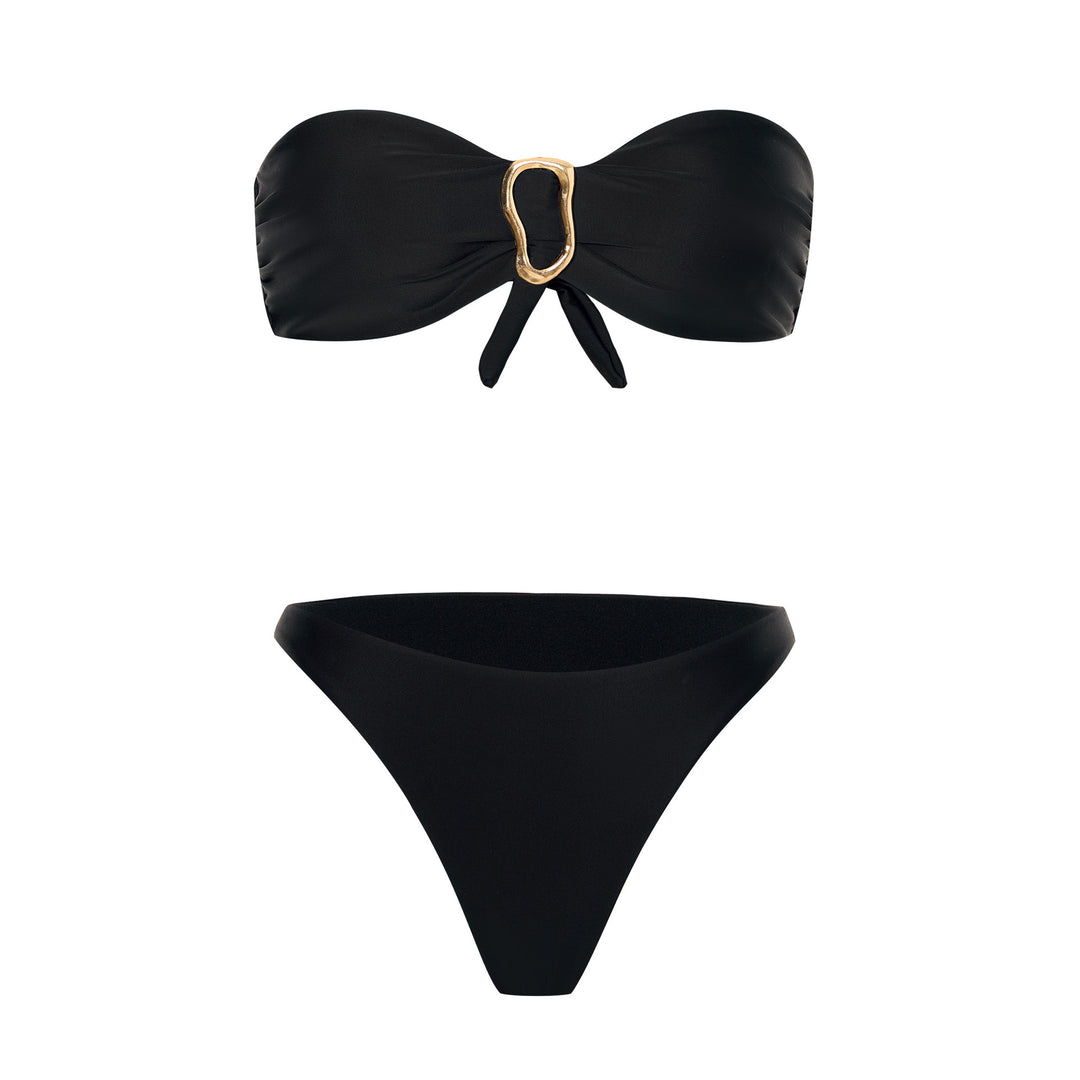 Dame Bandeau-bikini-sæt med dekorativ guld lukning Stilla
