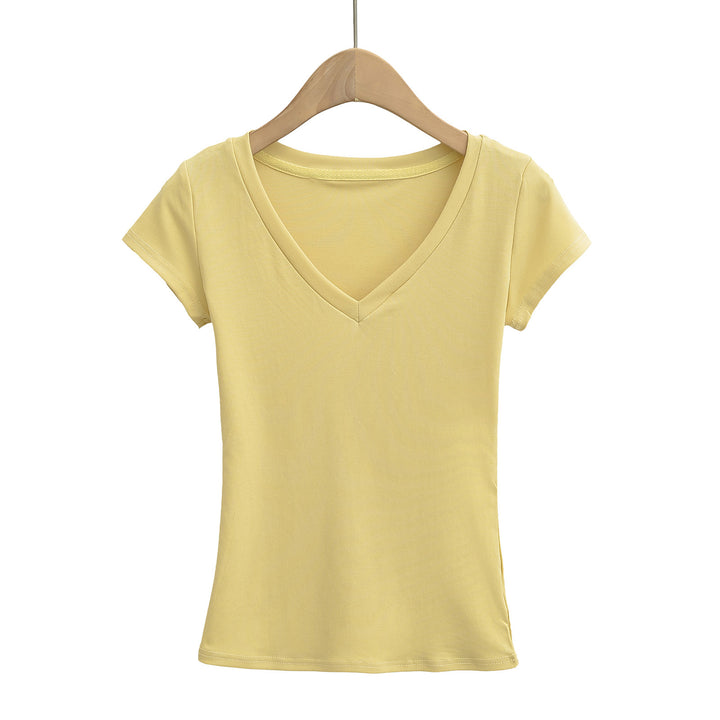 Dame V-hals Basic T-shirt lavet af blødt bomuldsblanding med figursyet pasform Stilla