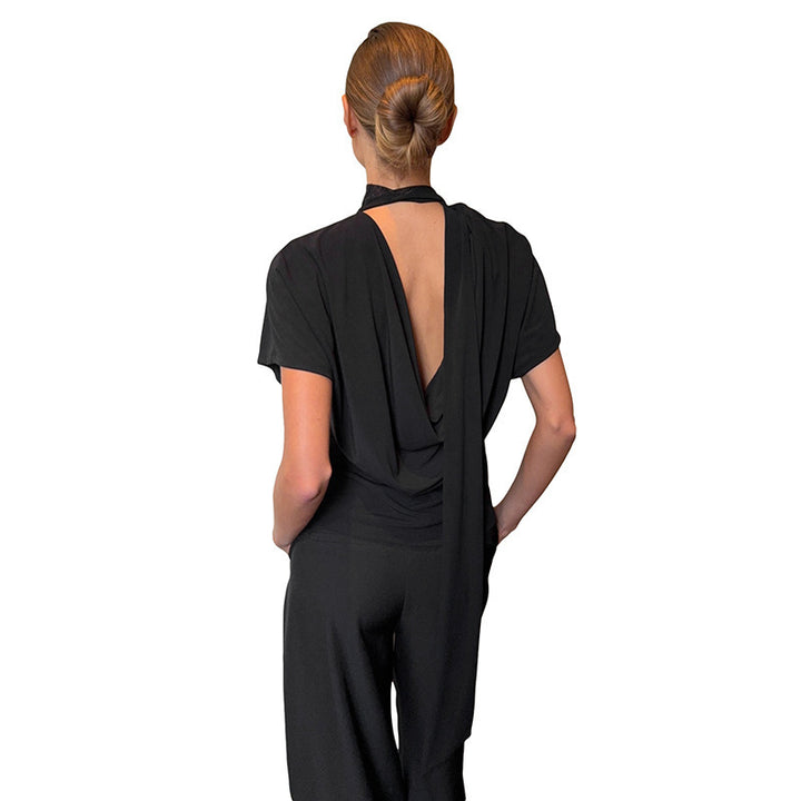 Dame Cropped top med høj mod hals krave og voluminøse ærmer Skovae