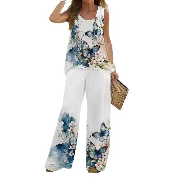Dame Floral Print Afslappet To-delt Sæt Stilla