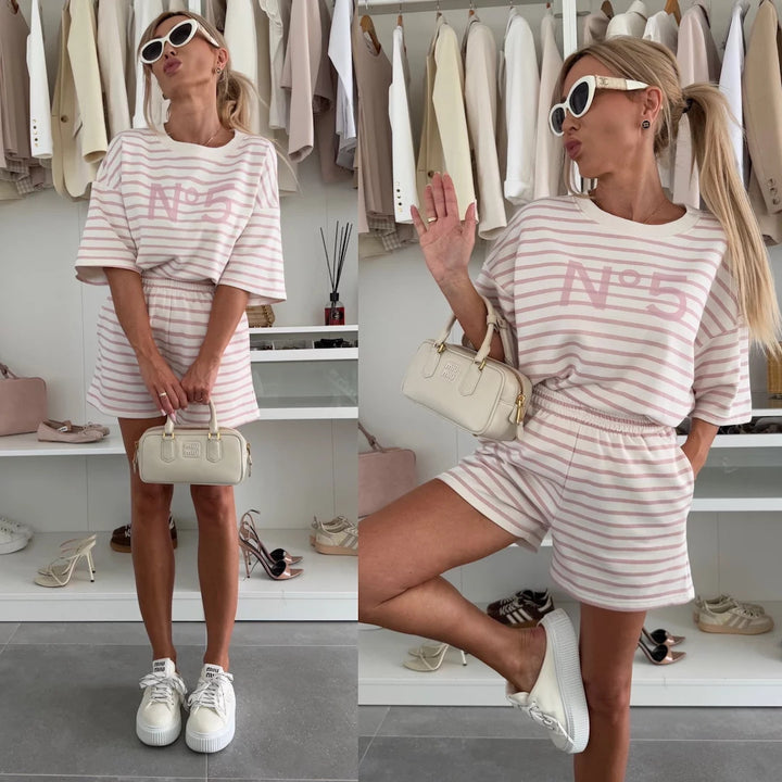 Kvinders casual jumpsuit med bred stribet mønster og løs pasform Skovae