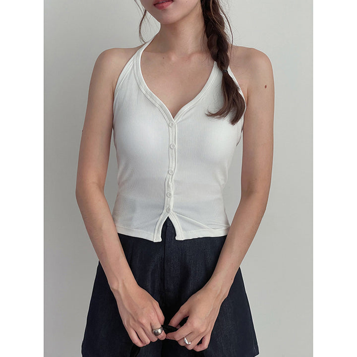 Dame ærmeløs Button-Up Top i afslappet stil Stilla