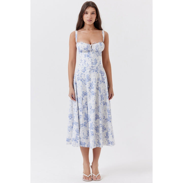 Dame maxikjole med floral design og elegant slids Skovae