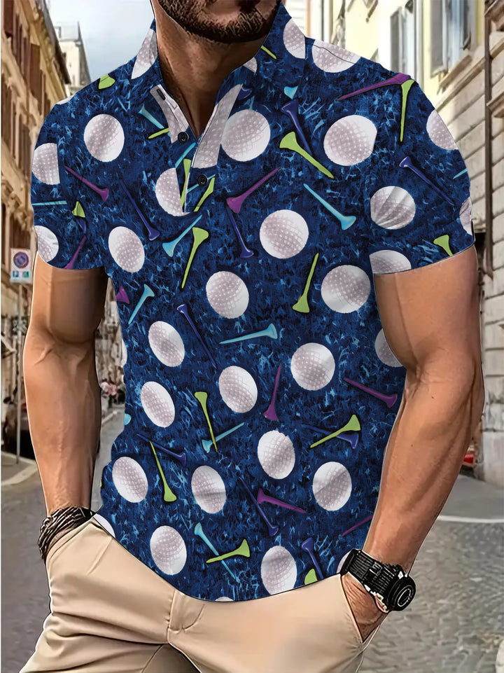 Herrer Poloshirt med kreativ golf-tryk og åndbare egenskaber Stilla