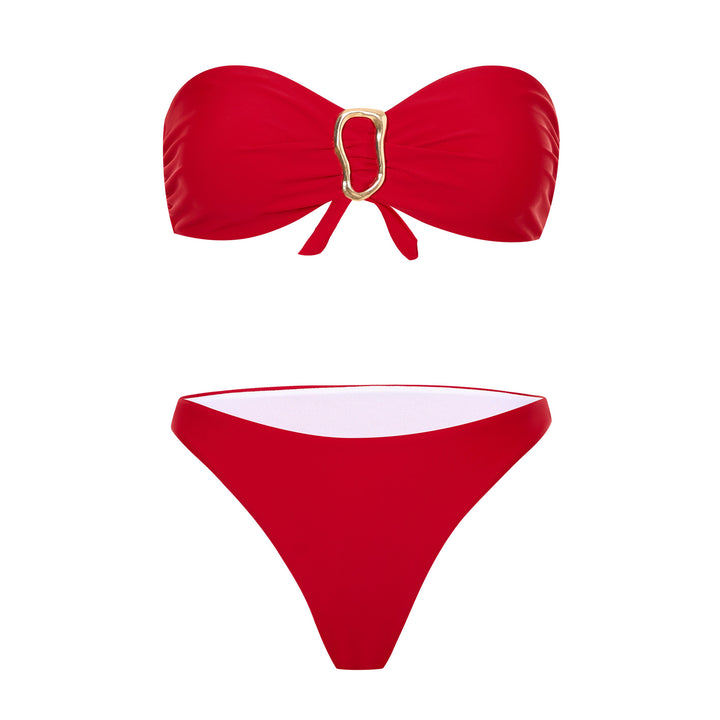Dame Bandeau-bikini-sæt med dekorativ guld lukning Stilla